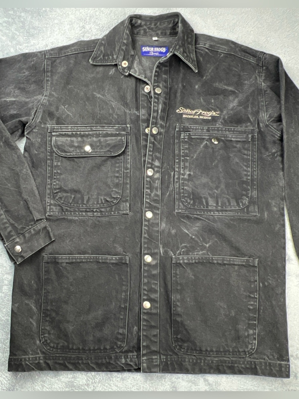 Vintage 90s Size Small Señor Frog’s Classic Mexico Jean Jacket Denim Black